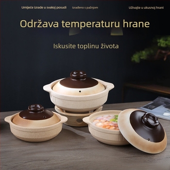 Tradicionalna zemljana zdjela za kuhanje na otvorenom plamenu, 2,1–3 L, otporna na visoke temperature, pogodna za rižu, juhu i dinstana jela