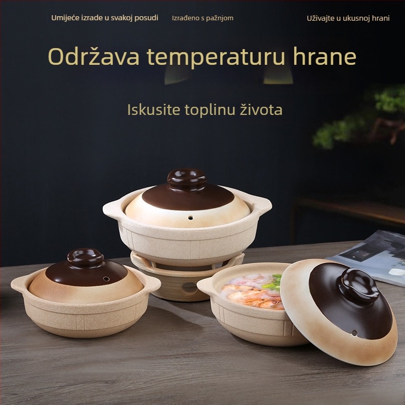 Tradicionalna zemljana zdjela za kuhanje na otvorenom plamenu, 2,1–3 L, otporna na visoke temperature, pogodna za rižu, juhu i dinstana jela