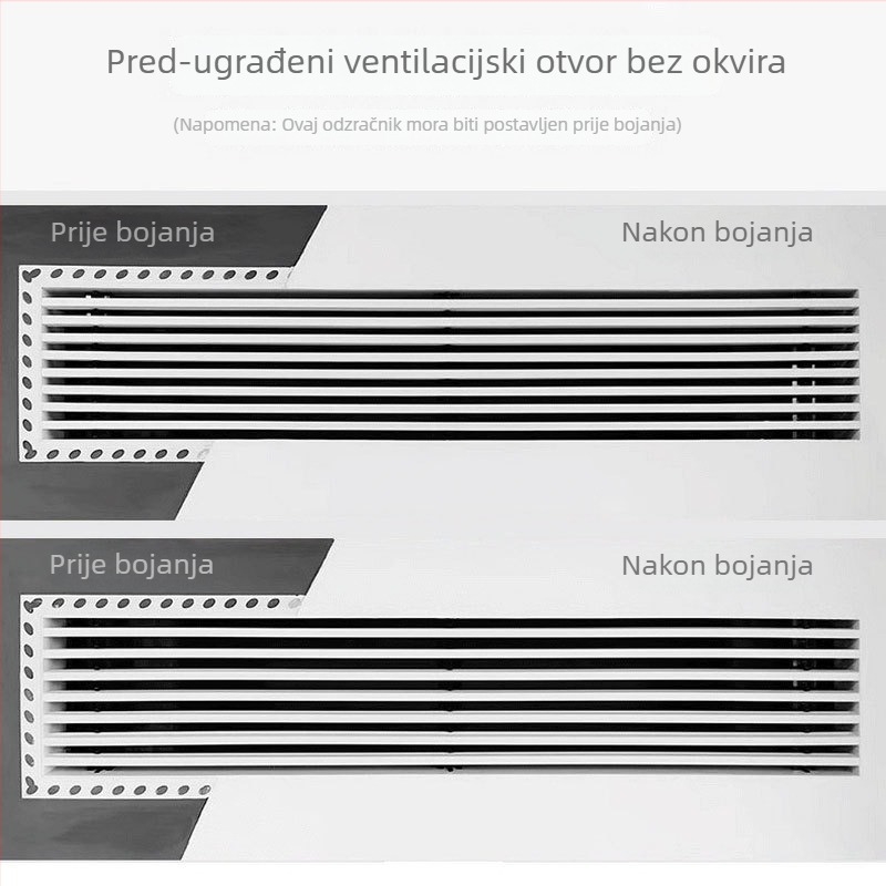 ABS plastični linearni jednoslojni otvor za zrak za središnji klimatizacijski sustav, ugradbeni bez okvira, unutarnja ventilacija