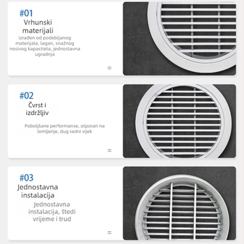 Kružni izlaz klime od aluminijske legure, lamelna rešetka, za vanjsku stijenu