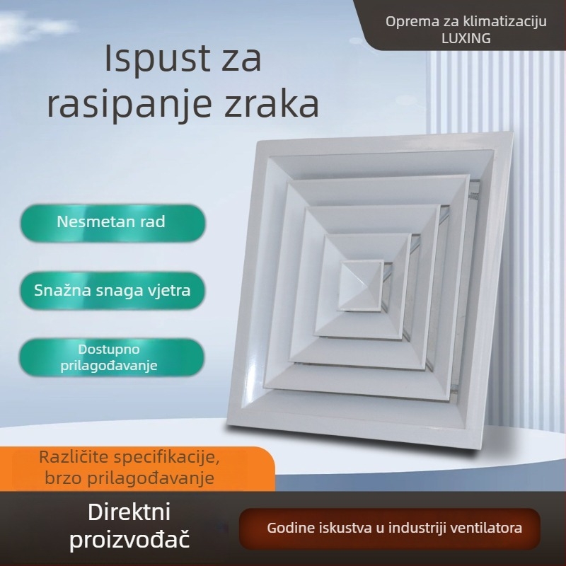 Aluminijski otvor za odvod zraka s ventilacijom za centralnu klimatizaciju, na vanjskoj stijenci, otvarajuće lamelle, protupožarna i kišna zaštita