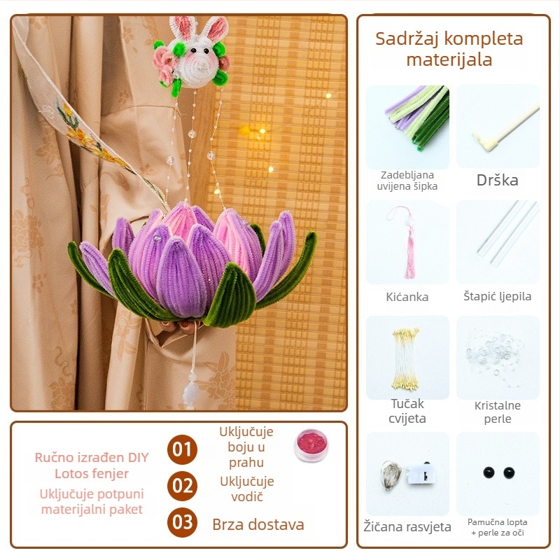 DIY komplet papirnate lampe sa svijetlećom lotos lampom i uvijanjem štapića, kineski stil