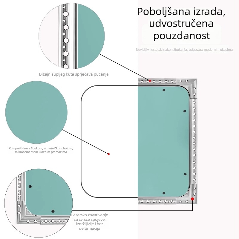 Sakriveni otvor za inspekciju od gipsane ploče, s dekorativnim poklopom za strop i klimatizaciju