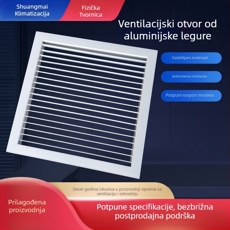 Jednoslojni lamelni otvor od aluminijske legure za sustav svježeg zraka, izlaz za središnju klimatizaciju i povrat zraka, kišootporna ventilacija