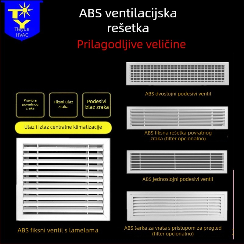 Dekorativna rešetka ventilacije centralnog klima ure⟪a⟫a, kišootporna, jednodijelne lamela od aluminijskog legura