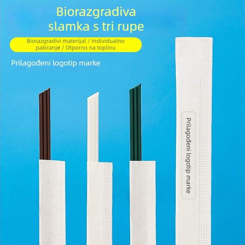 Biološki razgradiva PLA slamka za kavu sa tri kanala, jednokratna, individualno pakirana, za vruće napitke, miješajući štapić