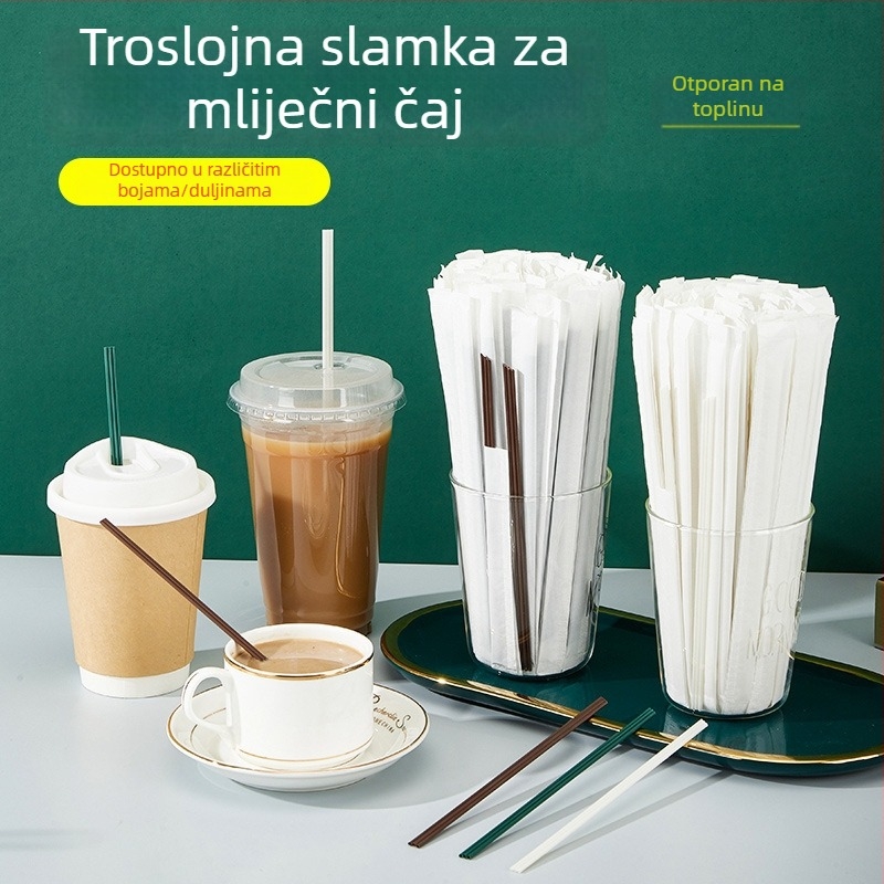 Biološki razgradiva PLA slamka za kavu sa tri kanala, jednokratna, individualno pakirana, za vruće napitke, miješajući štapić