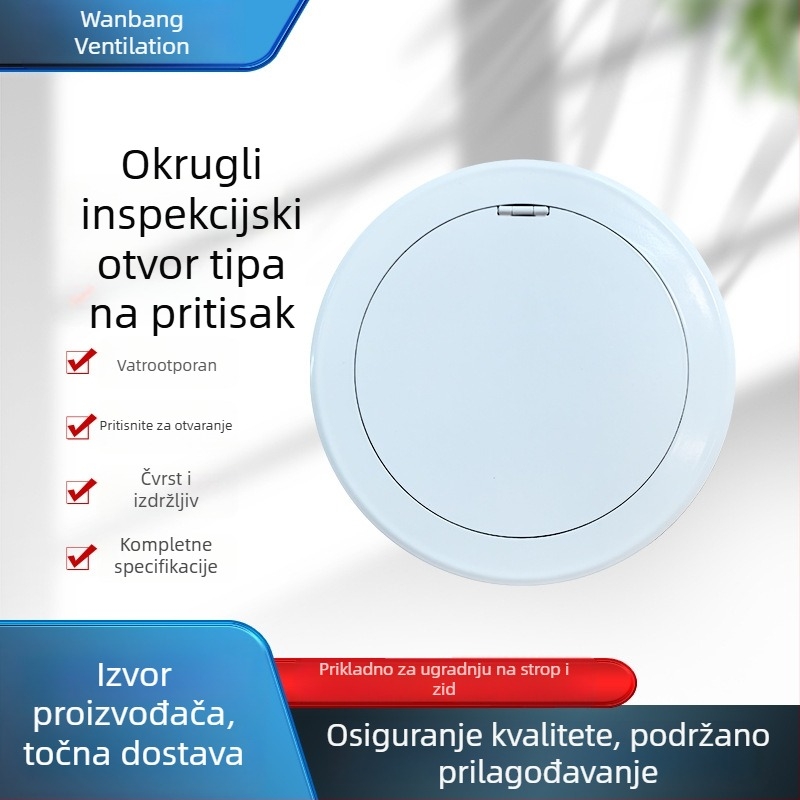 Kružni port za inspekciju tipa pritiska od aluminijske legure, završna obrada, za zid i strop, skriven izlaz za klimatizaciju