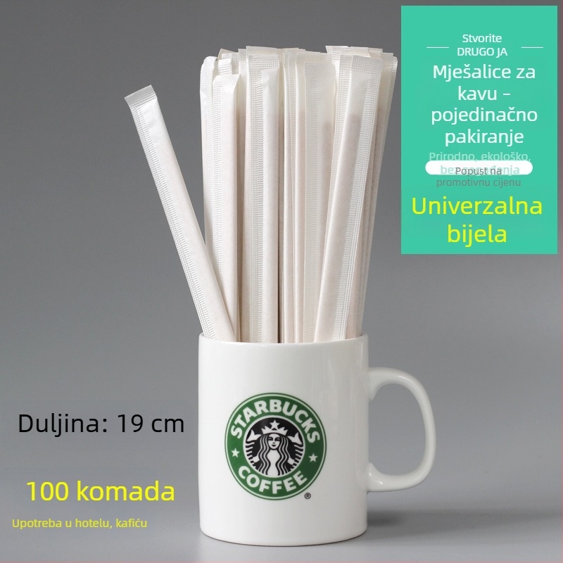 Drveni štapić za kavu, jednokratni, s dugom držačem, 19 cm