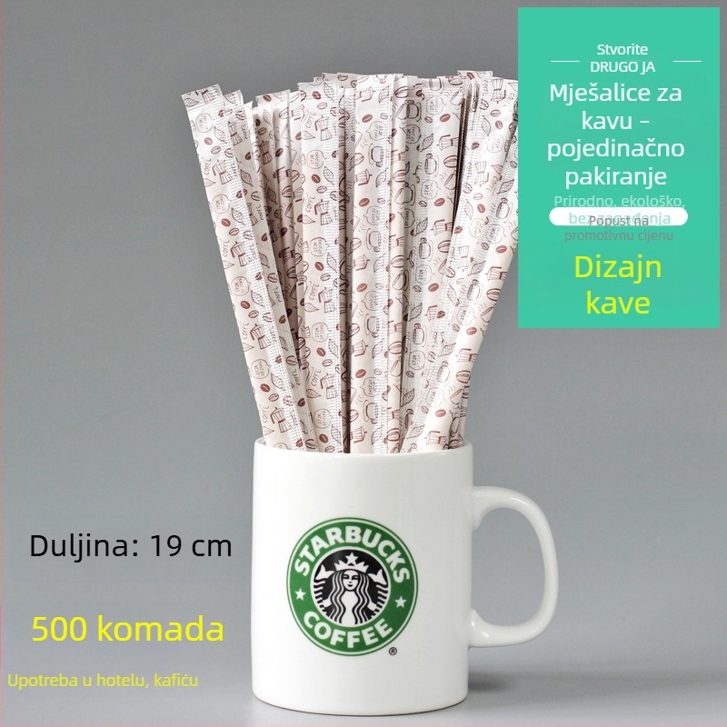 Drveni štapić za kavu, jednokratni, s dugom držačem, 19 cm