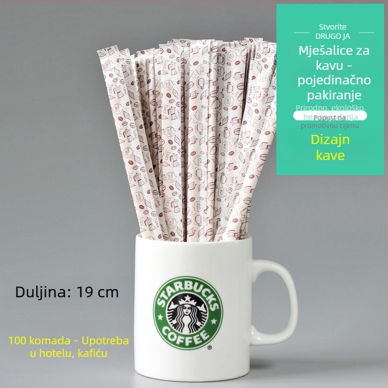 Drveni štapić za kavu, jednokratni, s dugom držačem, 19 cm