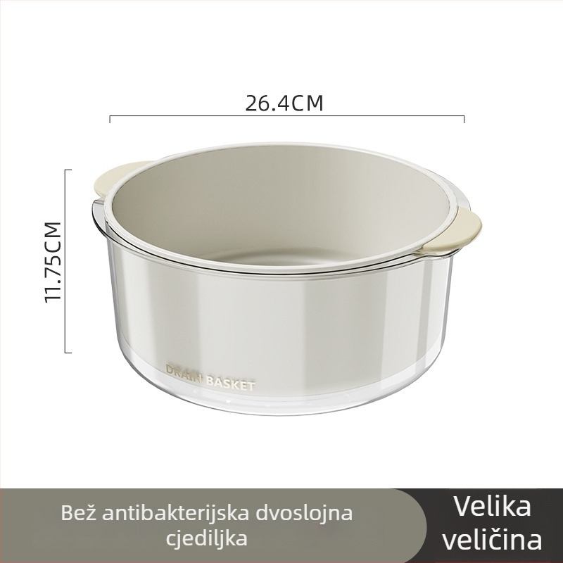 Antibakterijski dvostruki koš za odvod povrća i voća, debeli kuhinjski bazen za pranje