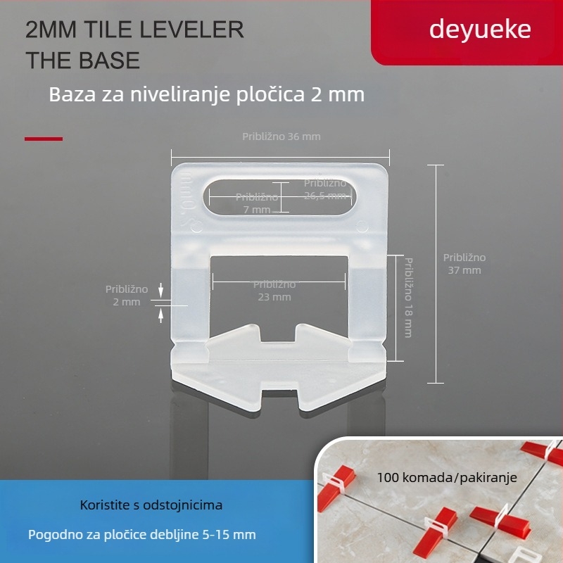 Pomoćni alat za niveliranje pločica s razmakom 2,5 mm i debelim osnovnim klipom