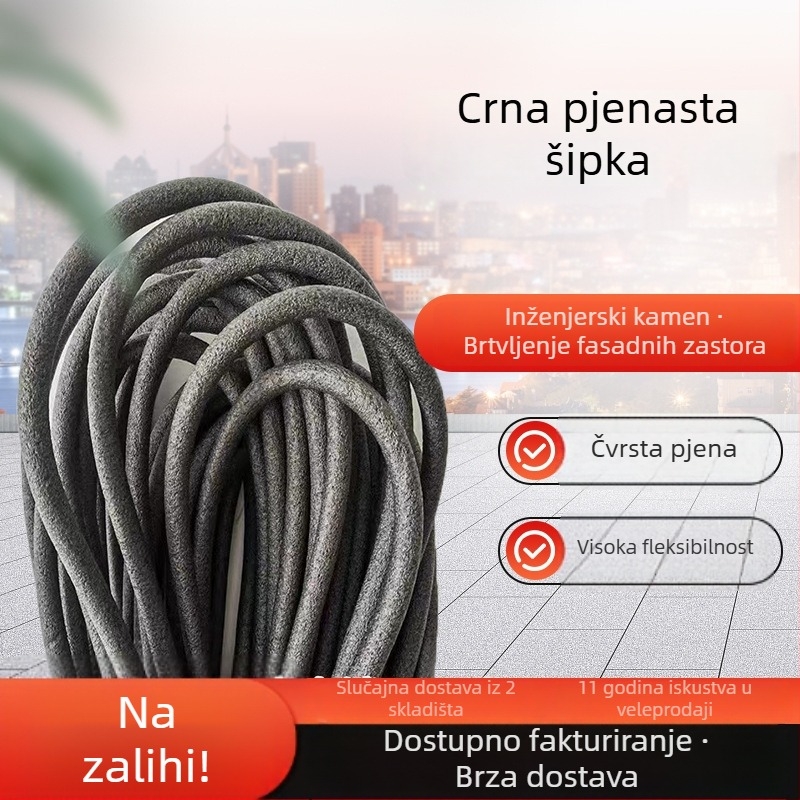 Crne pjeneće šipke za popunjavanje spojeva u aluminijskim pločama; čvrste pjenaste trake
