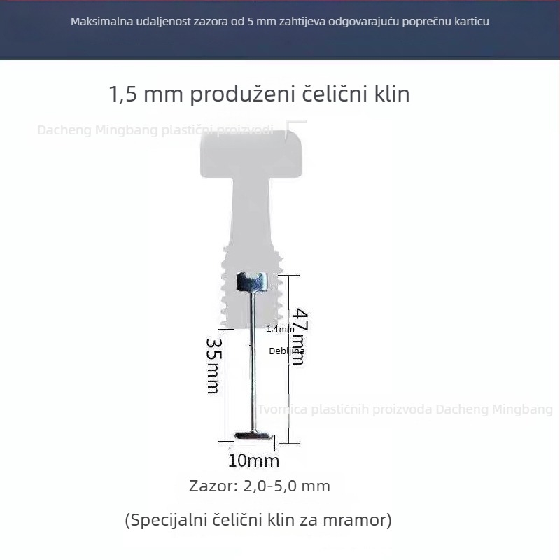 MINGANG Igla za niveliranje, zamjenjiva, T-oblik, od tvrde čelične za pločice od mramora, 1,5 mm produžena