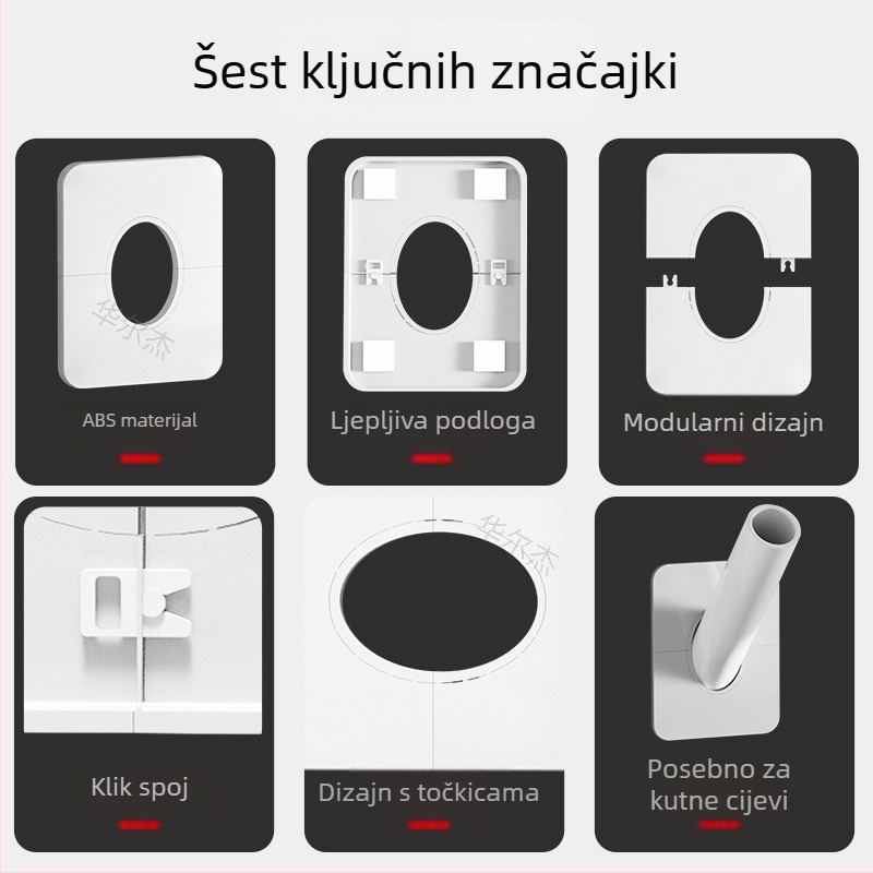 Dekorativni poklop za cijevi na zidu, brtveni poklop za kanalizacijsku cijev Ø50, poklop zida pod kutem od 45° za velike rupe