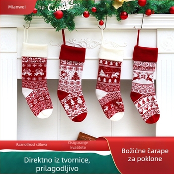 Pletena božićna čarapa s jacquard uzorkom, torba za darove