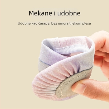 Dječje plesne cipele bez vezica s mekanim kožnim potplatom i šljokičastom mašnicom za kineski ples