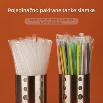 Prozirne jednokratne slamke, individualno pakirane, šarene, tanke, s oštrim vrhom za napitke