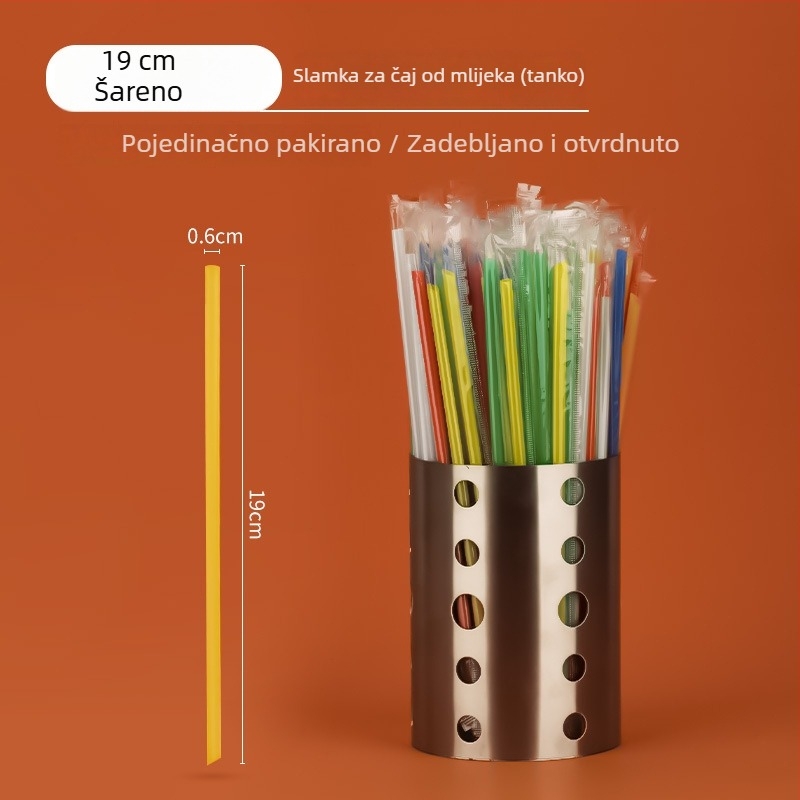 Prozirne jednokratne slamke, individualno pakirane, šarene, tanke, s oštrim vrhom za napitke