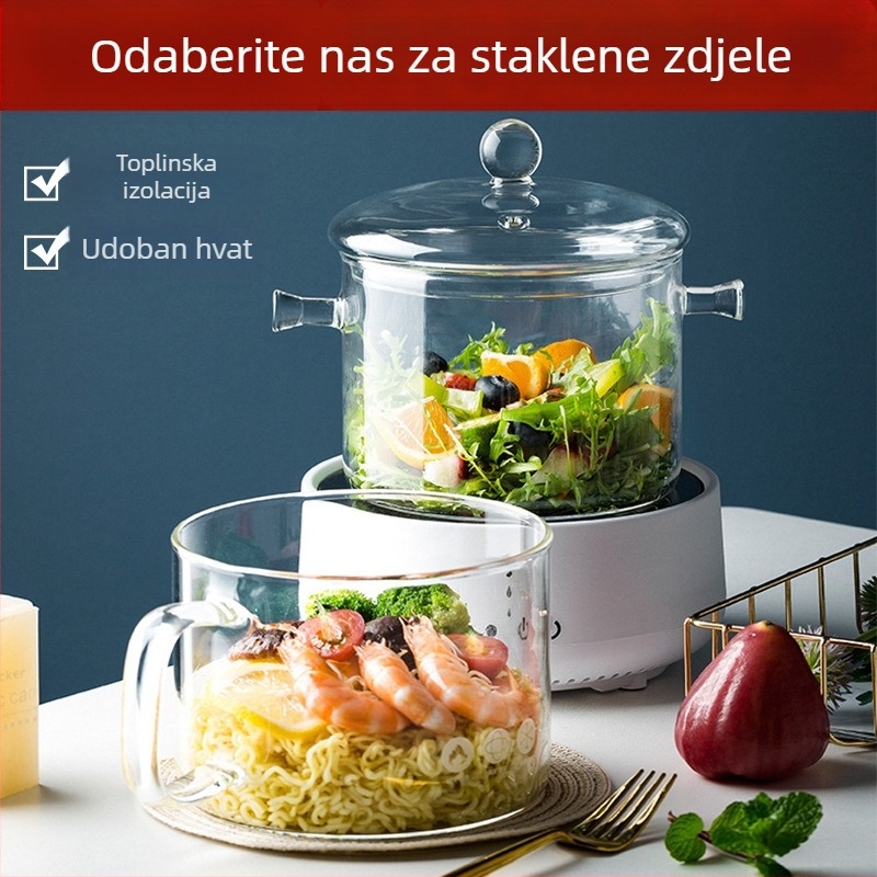Lonac od stakla velike kapacitete za rezance i juhe, s dvije ručke, pogodan za hranu za bebe i zdravo kuhanje, pogodan za otvoreni plamen
