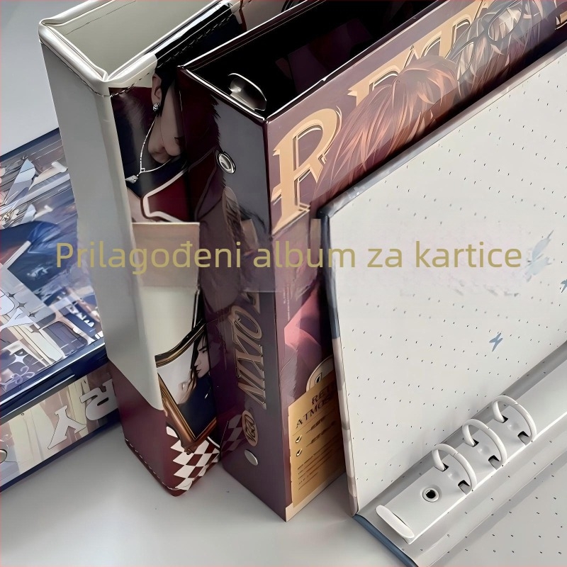 Ispisani PU kartični album s poklopcem, organizator kartica s četiri odjeljka za igre i anime