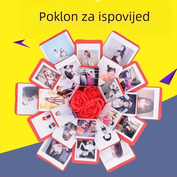 Pet slojeva DIY eksploziv kutija s ručno izrađenim fotoalbumom – poklon za rođendan paru