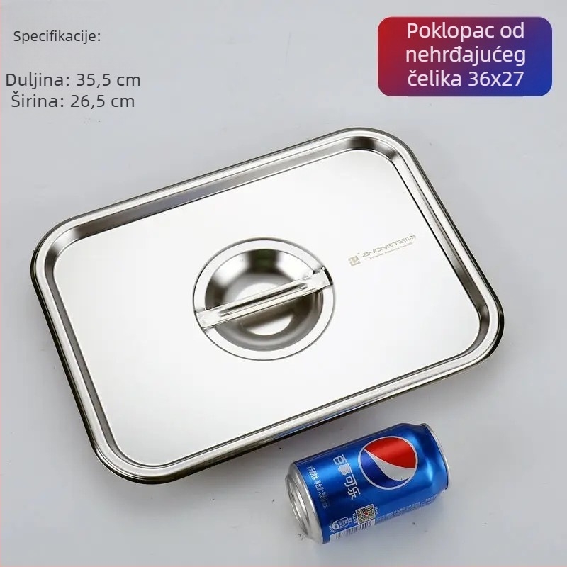 Nehrđajući čelična četverokutna posuda s prozirnim poklopcem za posluživanje ribe, knedli i drugih jela