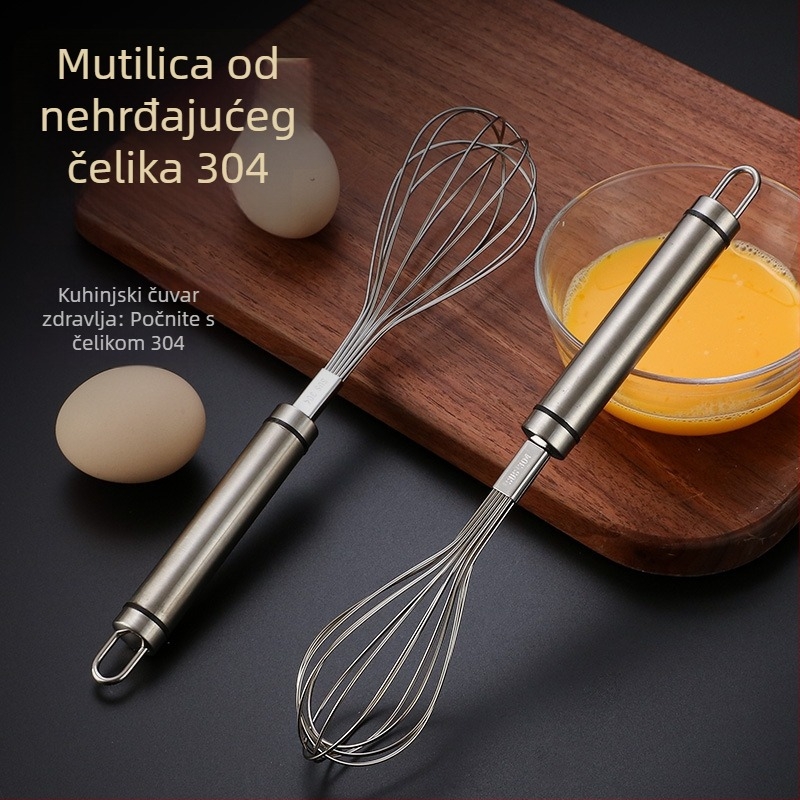 Ručni mućkalica za jaja od nehrđajućeg čelika 304 s produženom miješačkom šipkom za tijesto i jaja