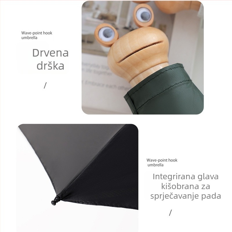 PARACHASE Frog Head petdijelni kišobran, 30D ultra lagani, ženski kišobran za sunce, crna prevlaka UV zaštita, otporan na vjetar i kišu
