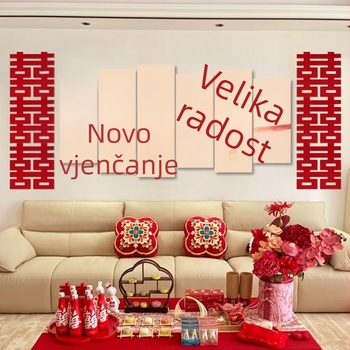Set ukrasa za dnevni boravak – pozadina iza kauča i dekoracije za spavaću sobu sa simbolom Dvostruke Sreće