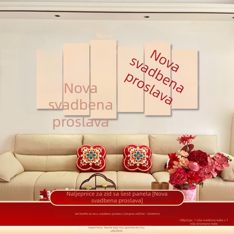 Set ukrasa za dnevni boravak – pozadina iza kauča i dekoracije za spavaću sobu sa simbolom Dvostruke Sreće