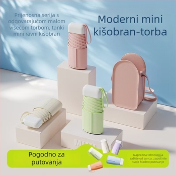 Prilagođena kompaktna crossbody torba sa zaštitom od sunca i kiše, mini sklopivi UV kišobran