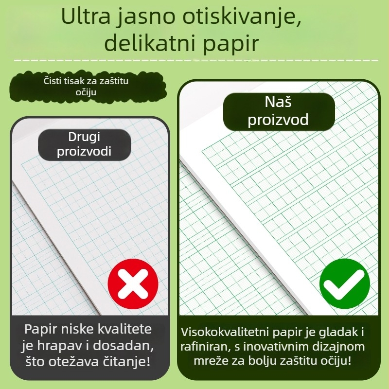32K debeli zaštitni radni list za oči u obliku E, za učenike osnovne škole, s Pinyin poljima i kvadratnim mrežama znakova; uključeni kožni dnevnik za vrtić