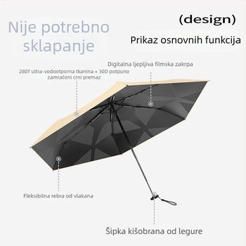 Ultra lagani petsegmentni kišobran s UV zaštitom, prijenosni sunčani kišobran