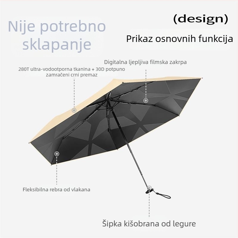 Ultra lagani petsegmentni kišobran s UV zaštitom, prijenosni sunčani kišobran
