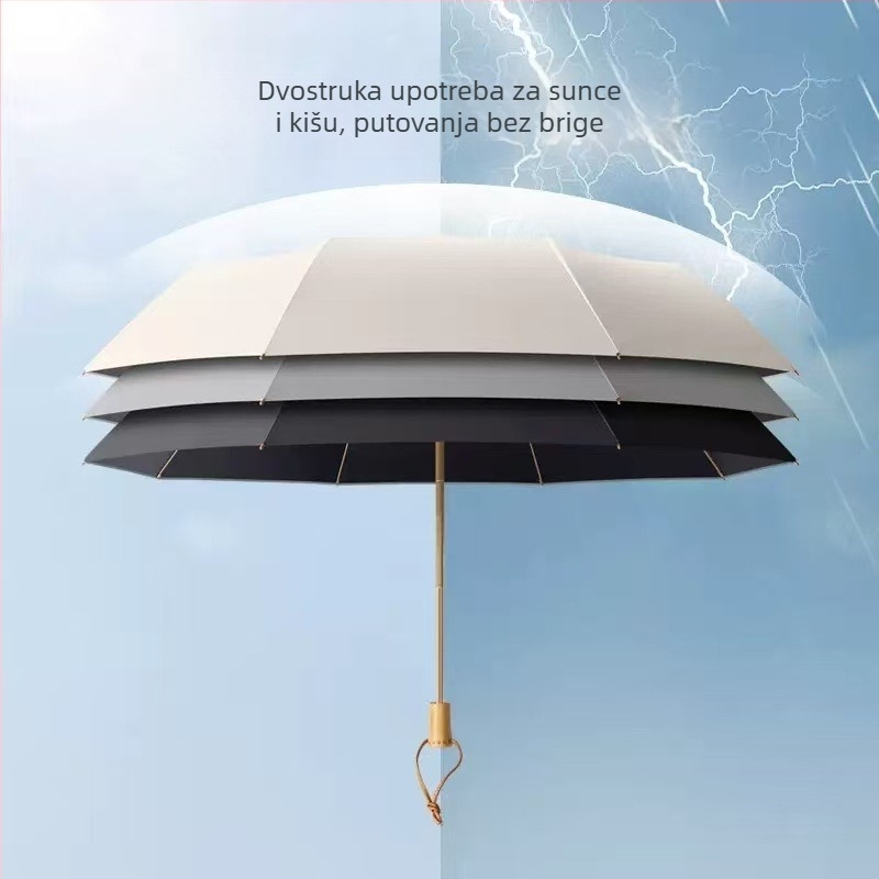 Osmokrilni kišobran od masivnog drveta s UV zaštitom — sklopivi kišobran za sunce i kišu, prilagodljiv