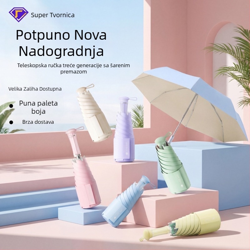 Kapsulni sklopivi kišobran – dvostruka zaštita od sunca i kiše, prenosni kišobran visoke kvalitete, prilagodljivo veleprodaji