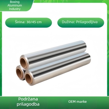 Aluminijska folija za hranu – male role za kućnu upotrebu, pogodne za roštilj, pećnicu i pečenje mesa, otporne na visoke temperature, namijenjene morskim plodovima i rižinim rezancima.