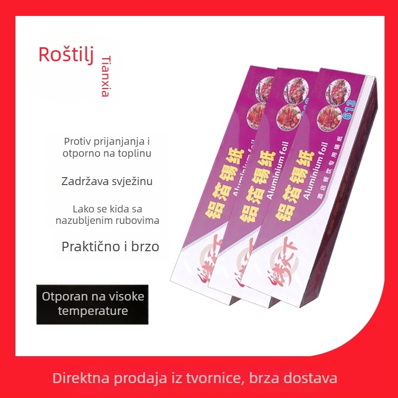 613 aluminijska folija, debljina 20 mm, rolna od 15 m, model HFY-613, pogodna za roštilj, pečenje i kuhanje na pari