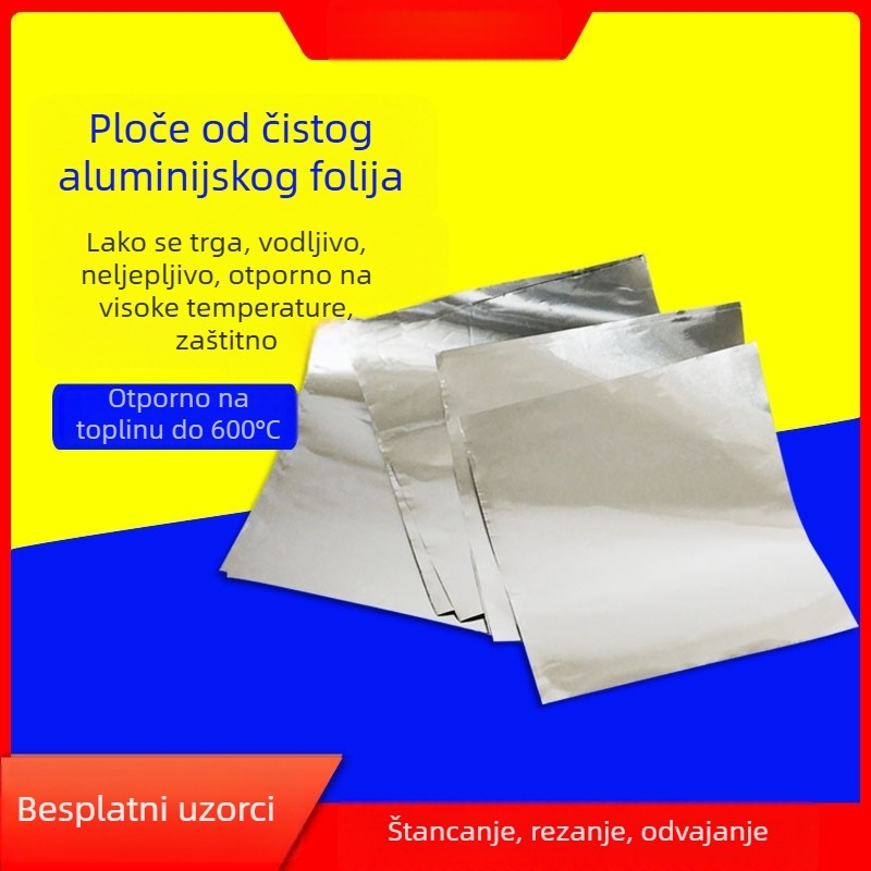 Industrijski čisti aluminijski folijski list, vodljiv i otporan na visoke temperature, lako se rastrga za neobične oblike, neljepljiv