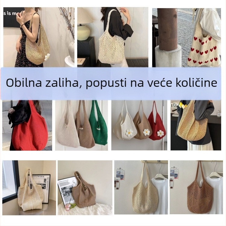 Ručna pletena slamena torba s perforacijama, velika kapaciteta, ljetna torba za plažu preko ramena