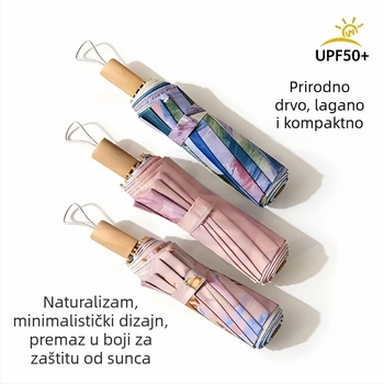 Šarena vintage kišobran za sunce, trodijelni sklopivi dizajn, UV zaštita UPF50+, 12 rebara, čelični okvir, za odrasle