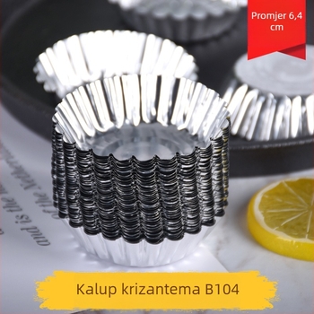 Jednokratni aluminijski folijski čašica u obliku krizanteme, model B104, posuda za puding i kalup za egg tart s dnom od folije, otporan na visoke temperature