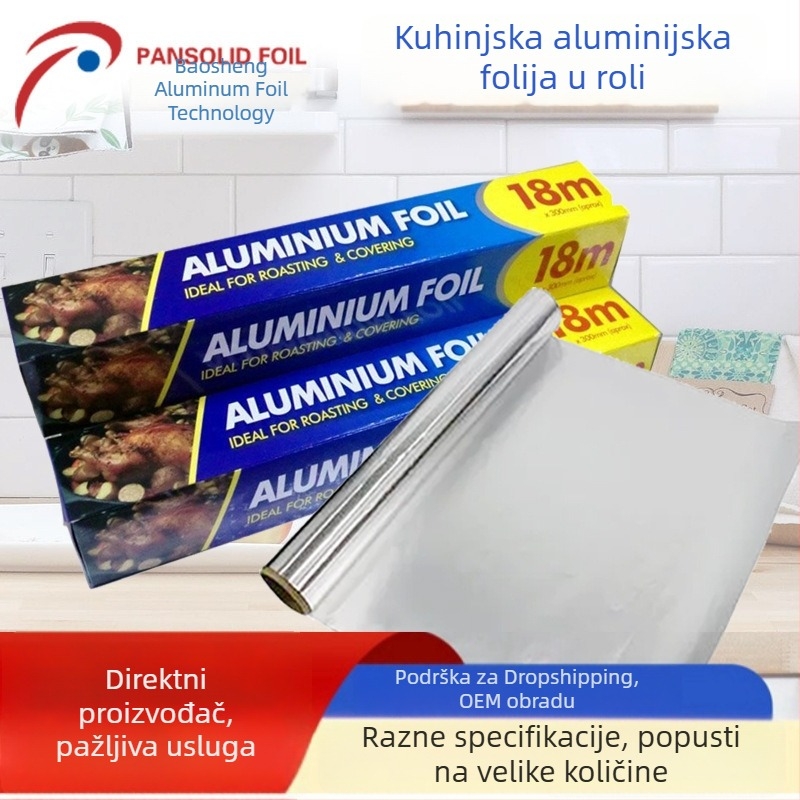 Aluminijska folija za kućnu upotrebu – veliki rol za roštilj i pećnicu, 0,015 mm, otporna na visoke temperature, neprianjajuća