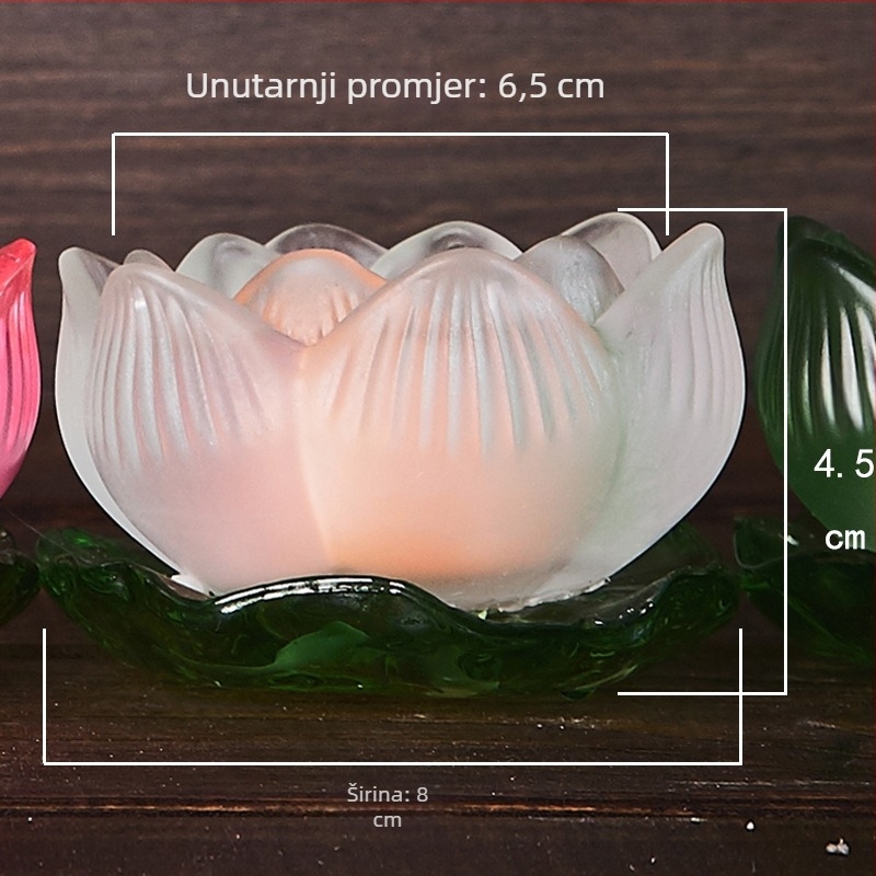 Šareni glazirani stakleni držač maslene lampe s podlogom u obliku lišća lotosa, za Guanyin
