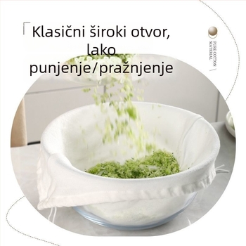 Lis za otjecanje vode iz nadjeva za knedle, vrećica za nadjev od povrća, vrećica za filtriranje sojinog mlijeka, filter i cedilo za čaj, pres za dehidraciju povrća