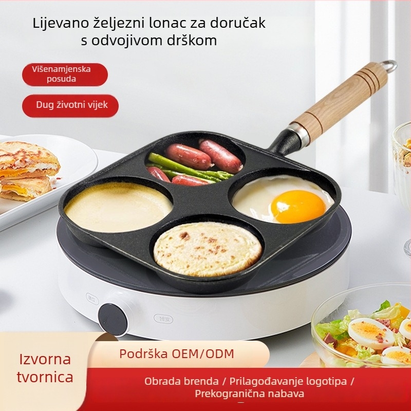 Tiganj s četiri rupe, kvadratnog oblika s ravnim dnom, neprijanjajući, za jaja, burgere i doručak, kompatibilan s indukcijom i plinskim kuhalom