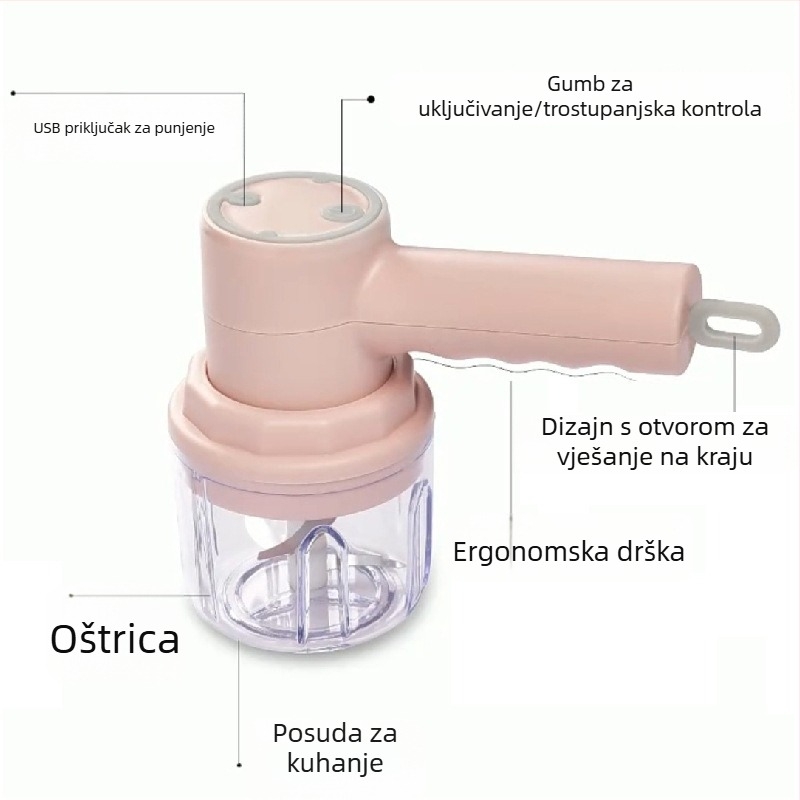 2-u-1 bežični prešač češnjaka i višenamjenski mikser za jaja, pasta od češnjaka i električni mljevenik mesa