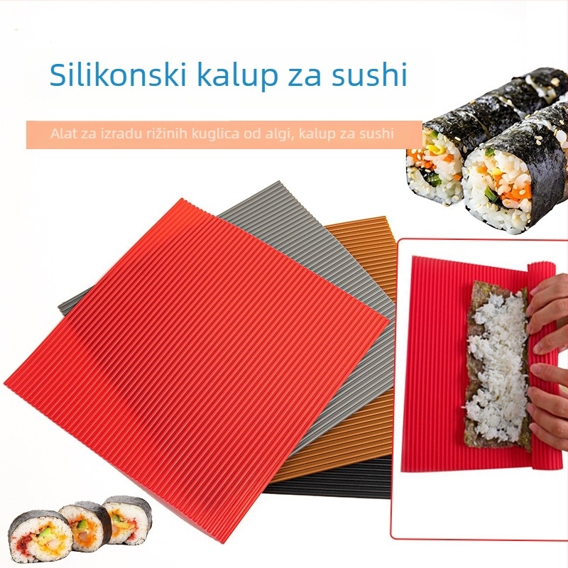 Silikonska rolna podloga za sushi – alat za valjanje nori i riže, DIY sushi, boje: crvena, smeđa, crna, siva